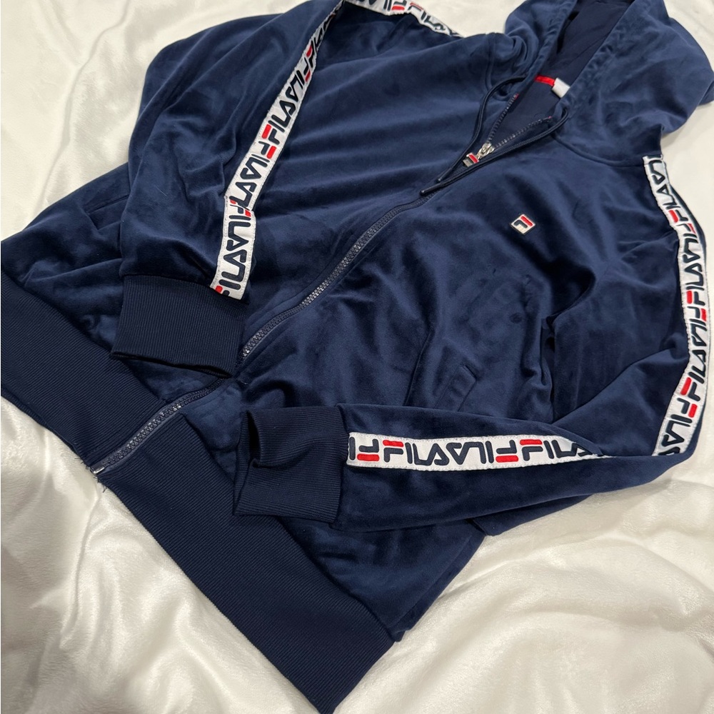 Fila Dark Blue Velour Jacket with Logo Accents
